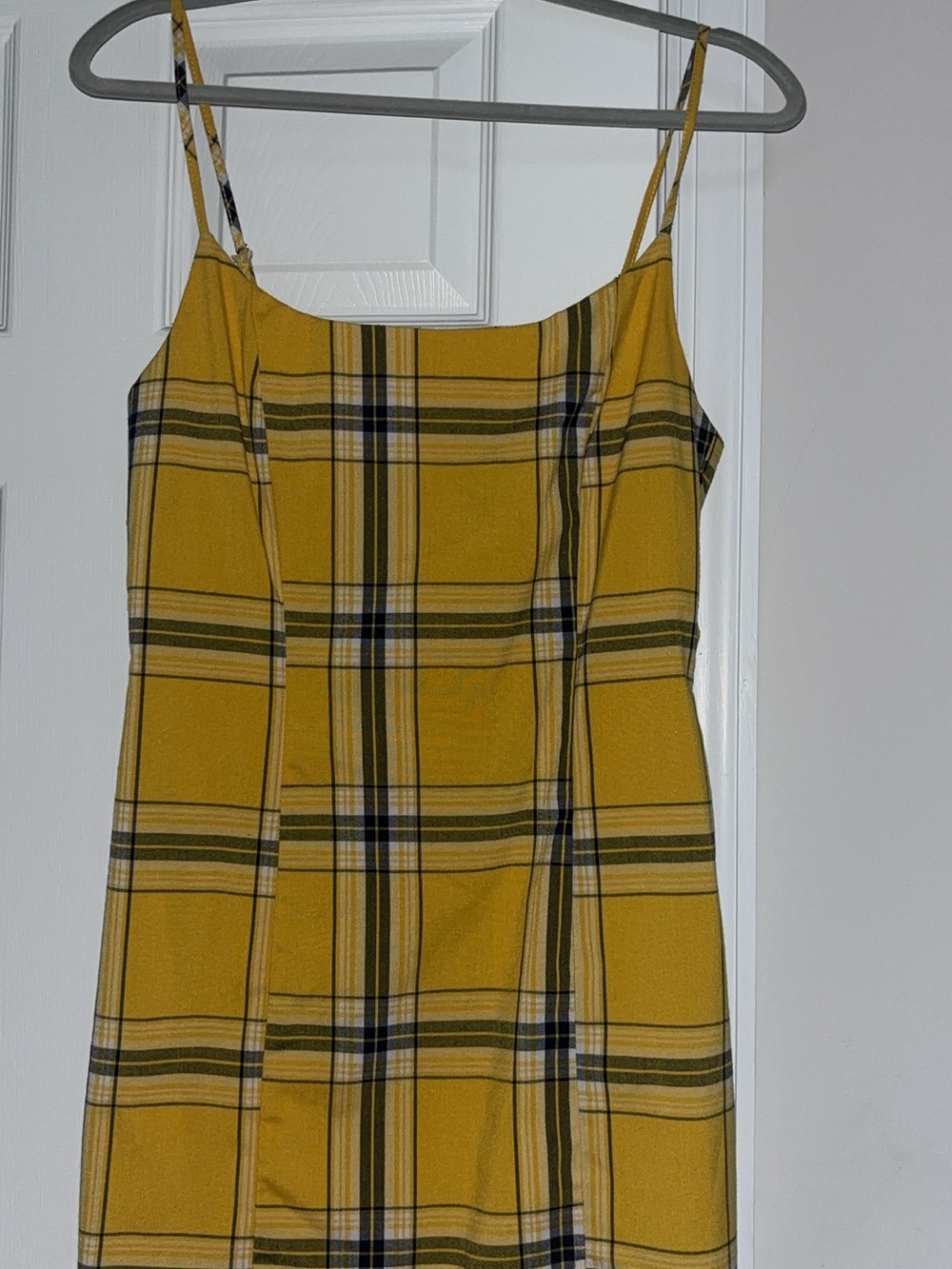 Forever 21 Yellow Plaid Spaghetti-Strap Mini Dress